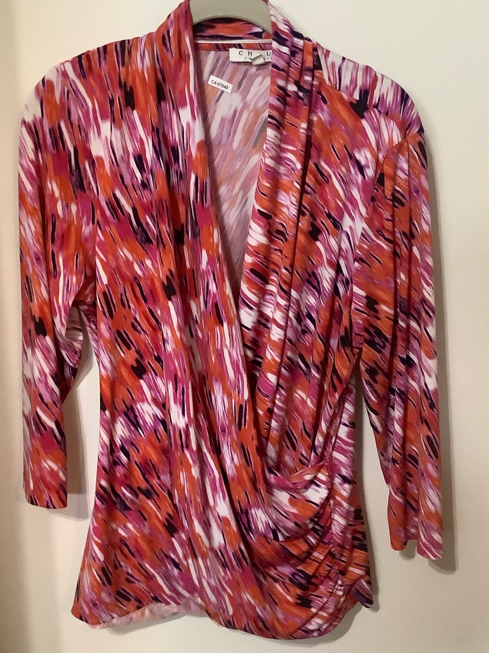 CHAUS: Draped Wrap Top - Pink & Orange